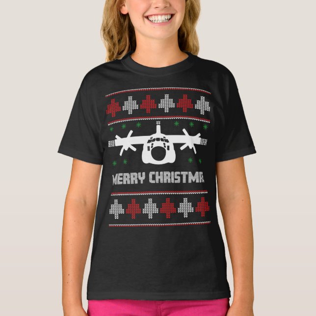 C-130 Hercules Airplan Ugly jul Sweater T Shirt (Framsida)