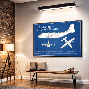 C-130 Hercules - Flygplanets plan för skisser ABD Poster