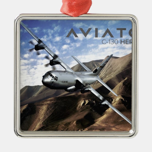 C-130 HERCULES militärflygplan Julgransprydnad Metall (Framsidan)