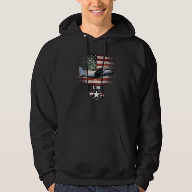 C 130 Luft Foce American Flagga Patriotic Usaf Hoodie (Framsida)
