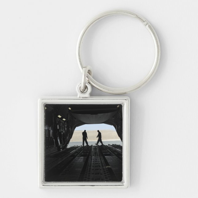 C-17A Globemaster III-mästare Fyrkantig Silverfärgad Nyckelring (Framsidan)