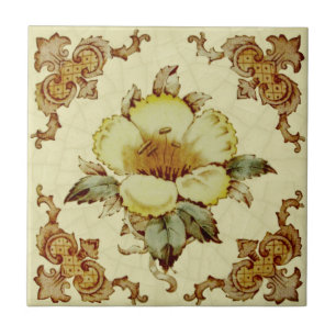 c.1890 Viktoriansk Blommigt Reproduction Transferw Kakelplatta