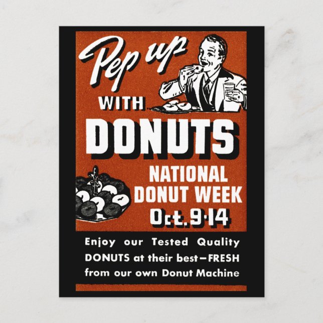 C. 1935 Pep up with Donuts Poster Vykort (Framsida)