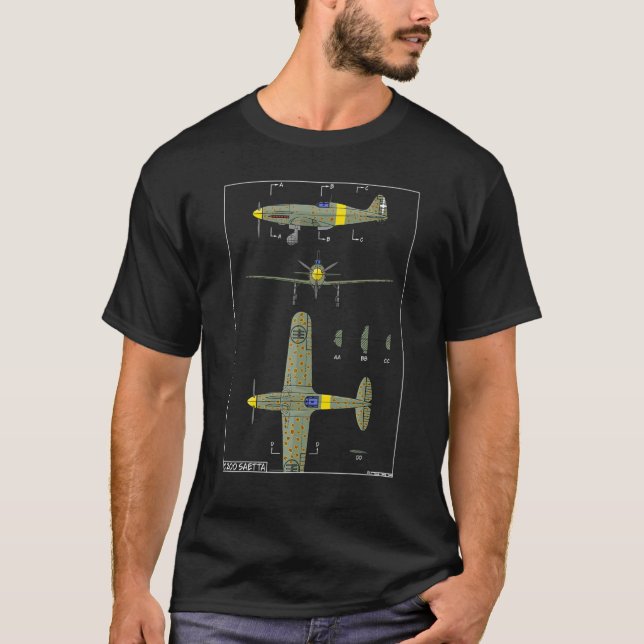 C 200 Saetta Italienska WW2 Fighter Flygplan Diagr T Shirt (Framsida)