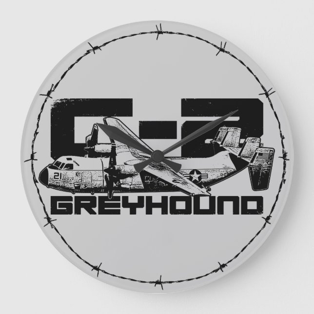 C-2 Greyhound Round-väggklocka (stor) Stor Klocka (Framsida)