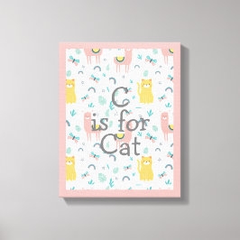 C är för Cat Boho Cute Alapaca Rosa Nursery Canvastryck