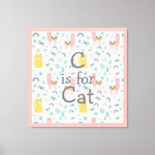 C är för Cat Boho Cute Alapaca Rosa Trim Nursery Canvastryck