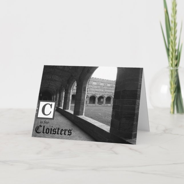 C är för Cloisters svarta och vita hälsningskort Kort (Framsida)