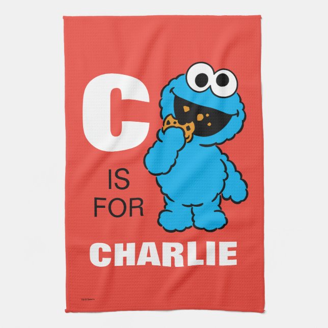 C är för Cookie Monster | Lägg till ditt namn Kökshandduk (Vertikal)