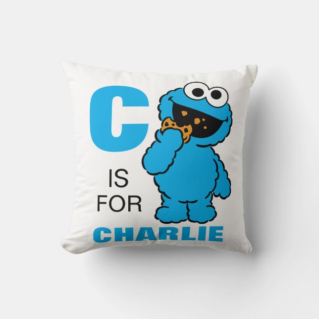 C är för Cookie Monster | Lägg till ditt namn Kudde (Framsida)
