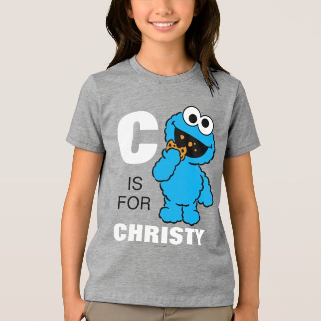 C är för Cookie Monster | Lägg till ditt namn T-shirt (Framsida)
