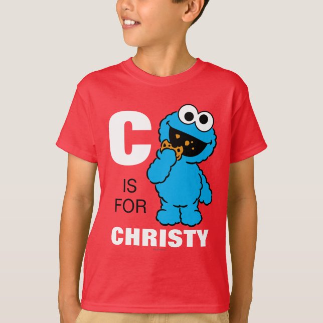 C är för Cookie Monster | Lägg till ditt namn Tee (Framsida)
