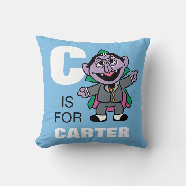 C är för Count von Count | Lägg till ditt namn Kudde (Framsida)