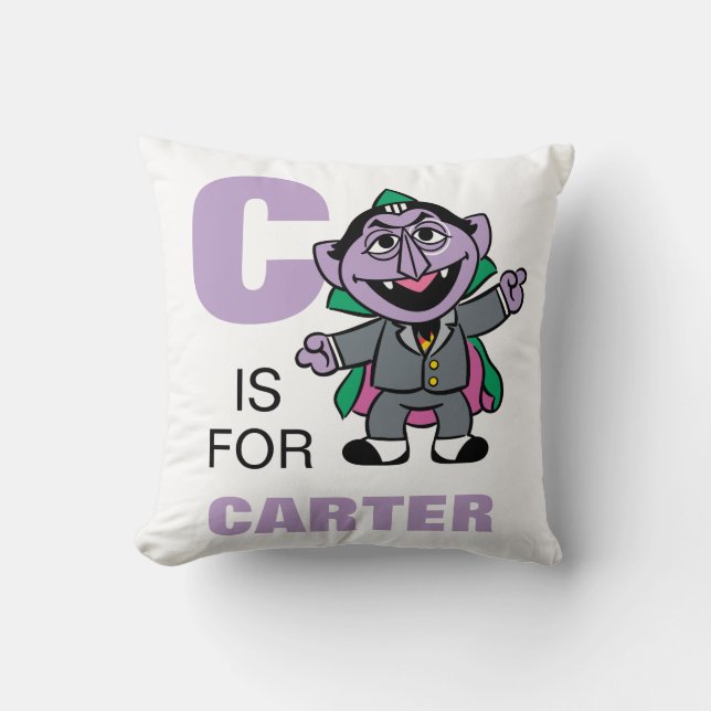 C är för Count von Count | Lägg till ditt namn Kudde (Framsida)