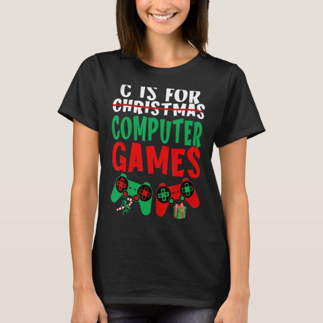 C är för Datorspel Gamer Boys jul Manar G T Shirt (Framsida)