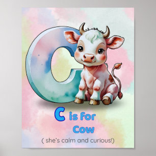 C är för Ko - Lugn och Nyfiken Djur Alfabet Poster