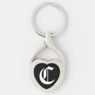 "C" Black Hjärtnyckelring Twisted Heart Silverfärgad Nyckelring