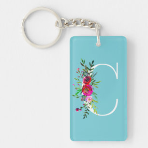 C Bokstav Initial Monogram Blommig Anpassad Färg