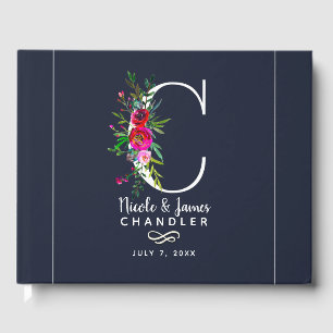 C Bokstav Initial Monogram Blommig Namn Bröllop Gästböcker
