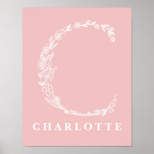 C Botanisk Blommigt Monogram Anpassningsbar Nurser Poster