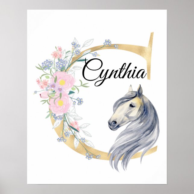C brev personlig namn monogram med häst poster (Framsidan)