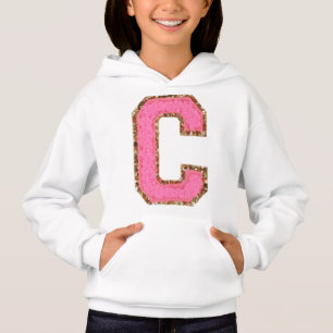 C - Bubblegum Glitter Varsity Brev Patches på Wh T Shirt