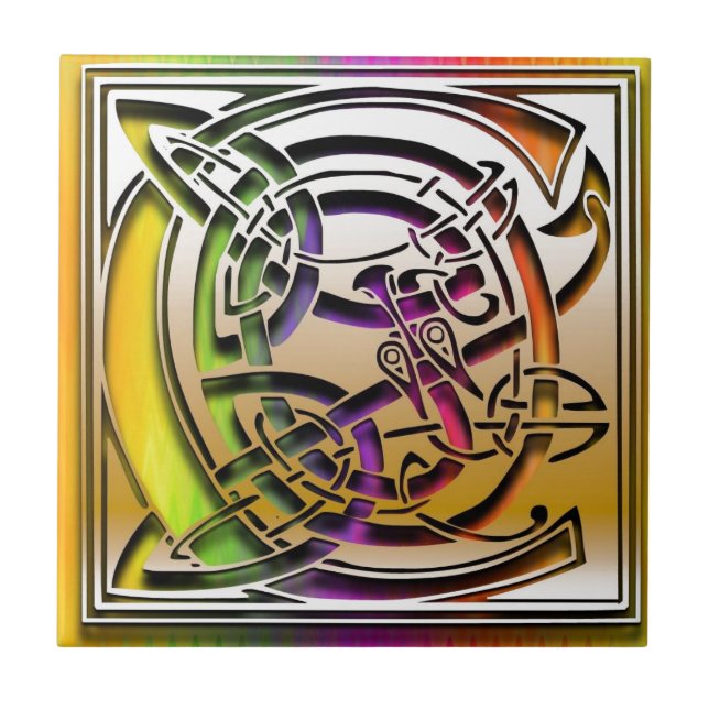 C Celtic Rainbow Anpassningsbar Monogram Tile Kakelplatta (Framsidan)
