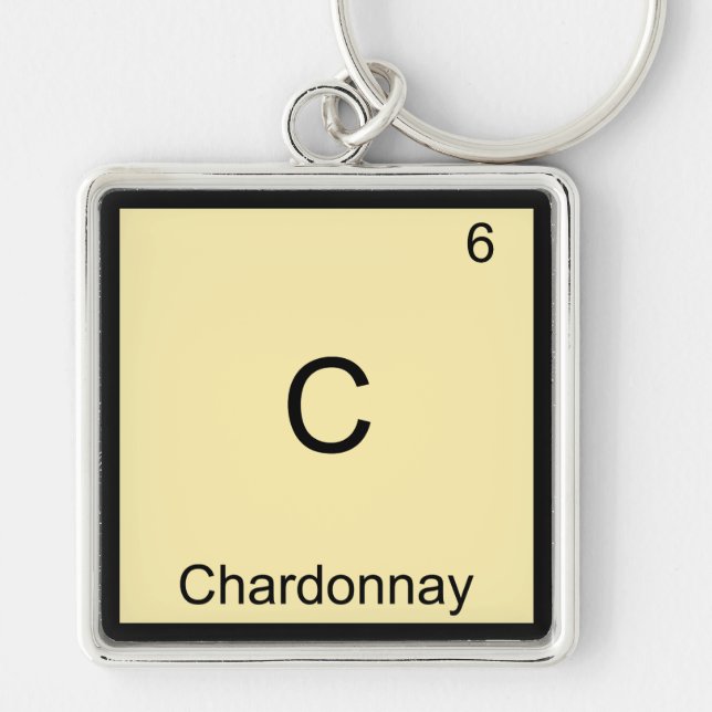 C - Chardonnay Funny Chemistry Inslag Symbol Tee Fyrkantig Silverfärgad Nyckelring (Framsidan)