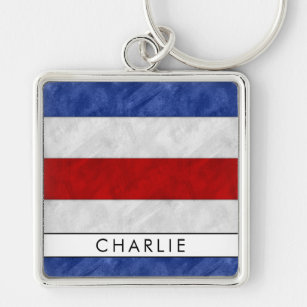 C Charlie Nautical Signal Flagga + ditt namn Fyrkantig Silverfärgad Nyckelring