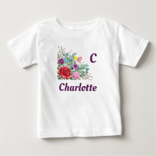 C Charlotte Personalize Brev Namn, Ro Flowers T Shirt