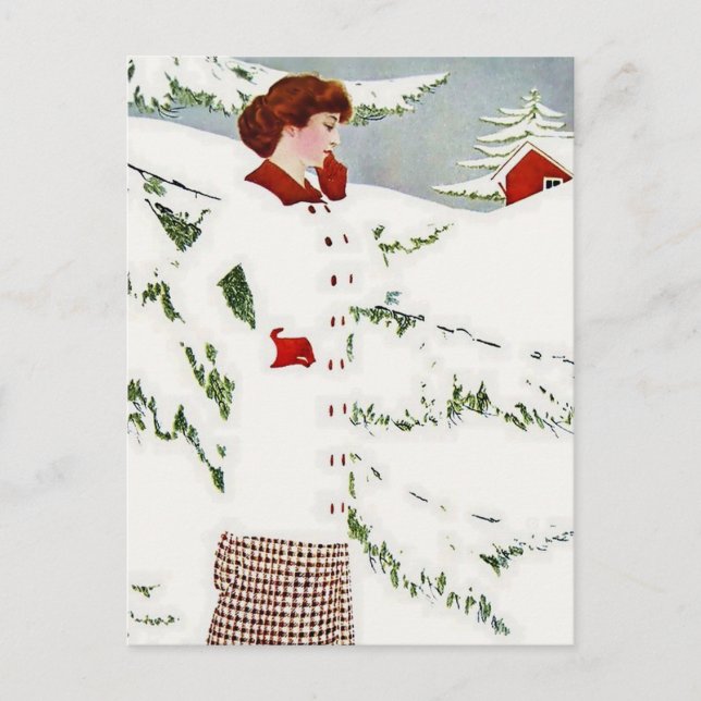 C Coles Phillips "Fadeaway Girl" "Winter Snowscape Vykort (Framsida)