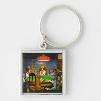 C. Coolidge Hundar Poker Cards Humor Destiny Fyrkantig Silverfärgad Nyckelring