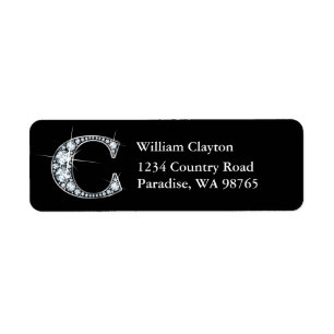 "C" Diamond Bling Monogram Returadressetikett Returadress Etikett