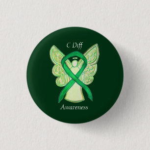 C Diff Awareness Grönt Ribbon Angel Anpassningsba Knapp