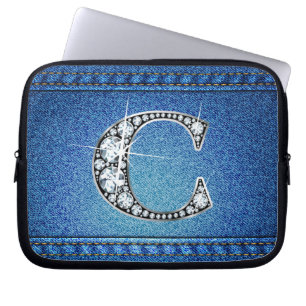 C Faux "Diamond" Denim Stitching Electronics Bag Laptop Fodral