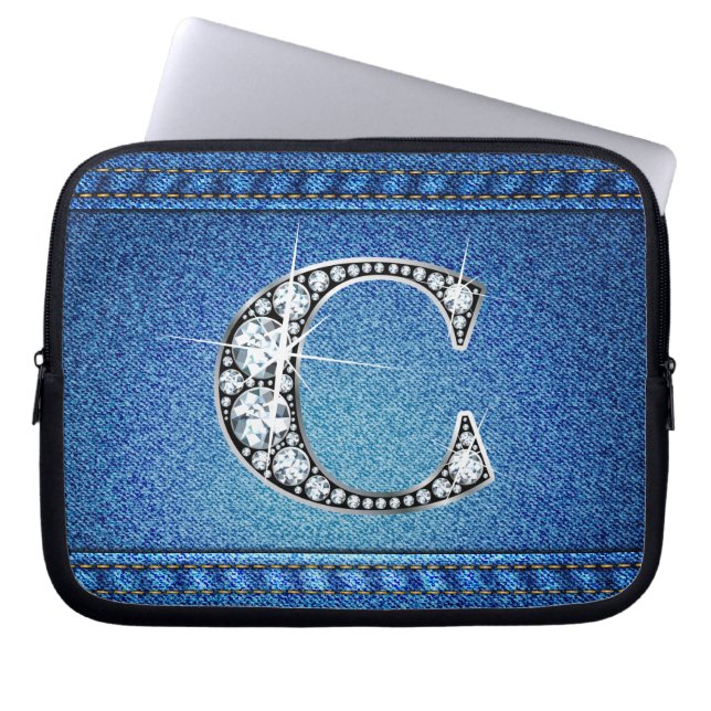 C Faux "Diamond" Denim Stitching Electronics Bag Laptop Fodral (Framsidan)