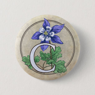 C för runda för Columbine blommaMonogram knäppa Knapp