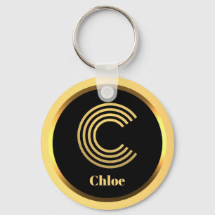 C Guld Monogrammed Brev Personlig Keychain Nyckelring