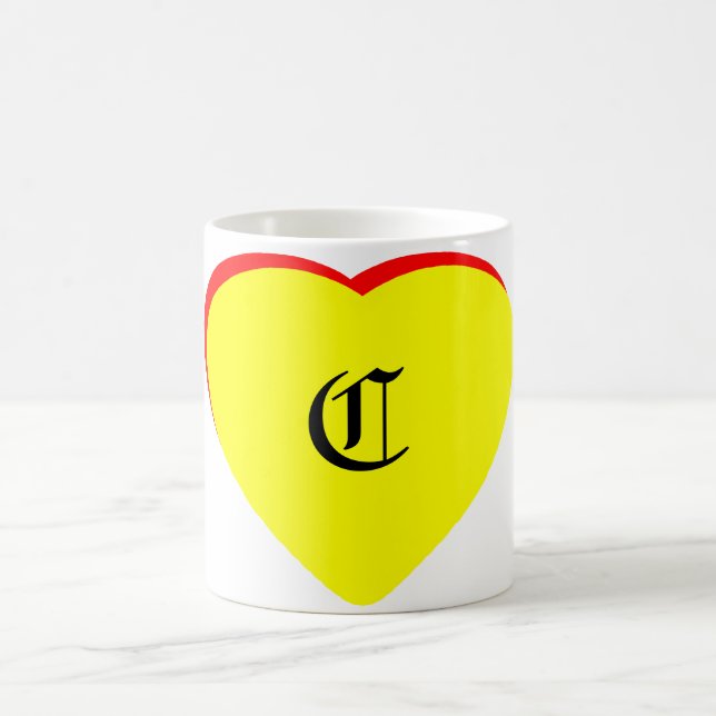 "C" Heart Gult Red Wedding bjudande MUSEUM Kaffemugg (Center)