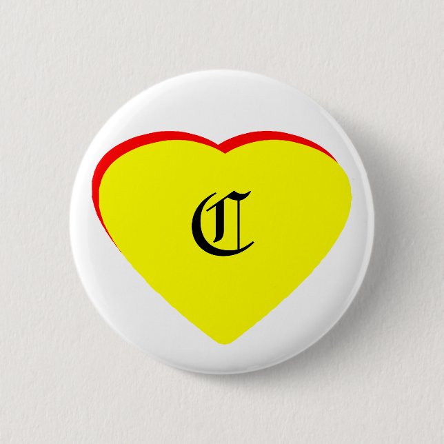 "C" Heart Gult Red Wedding bjudande MUSEUM Knapp (Framsida)