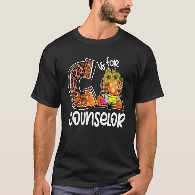 C Is For Counselor Leopard Pumpkin Fall Thanksgivi T Shirt (Framsida)