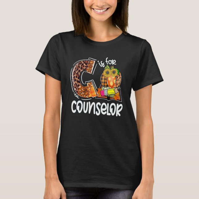 C Is For Counselor Leopard Pumpkin Fall Thanksgivi T Shirt (Framsida)