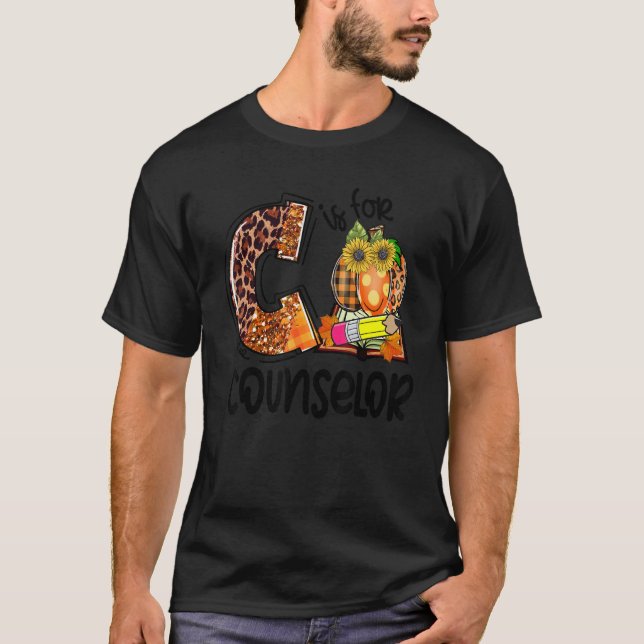 C Is For Counselor Leopard Pumpkin Fall Thanksgivi T Shirt (Framsida)