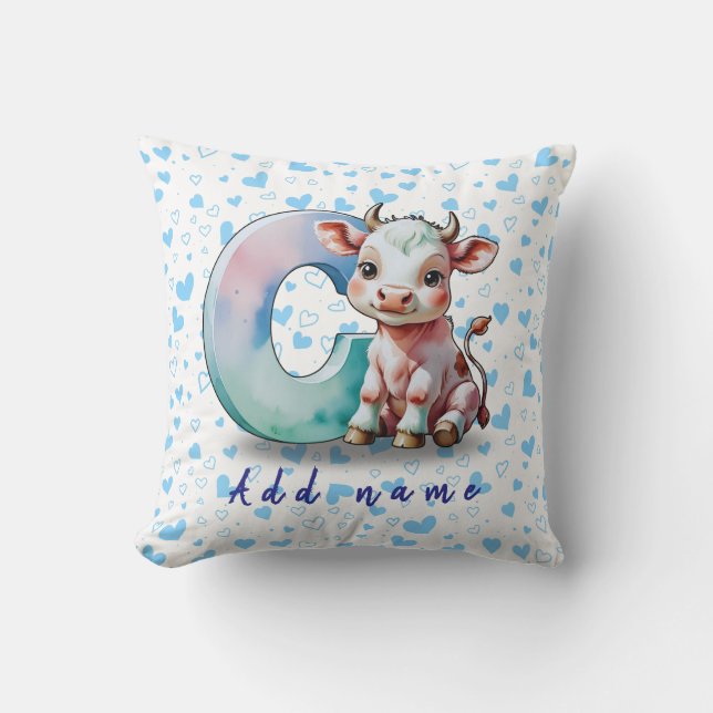 C is for Cow – Baby Pillow with Blue Heart  Kudde (Framsida)