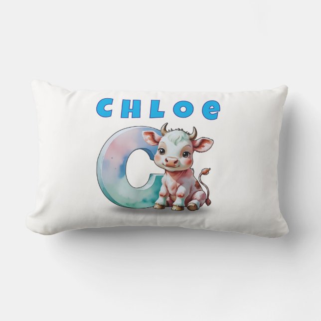 C is for Cow – Personalized Baby Lumbar Pillow  Lumbarkudde (Framsida)