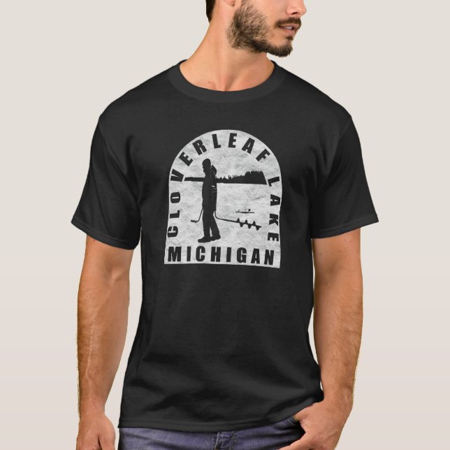 C Leaf Lake Isfiske Michigan T Shirt (Framsida)