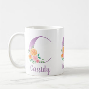 C Monogram Blommig Lila Akvarell Personlig Kaffemugg