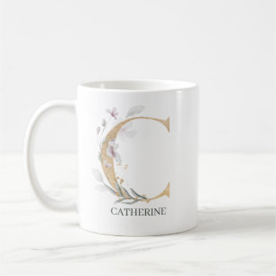 C Monogram Blommigt Personlig Kaffemugg