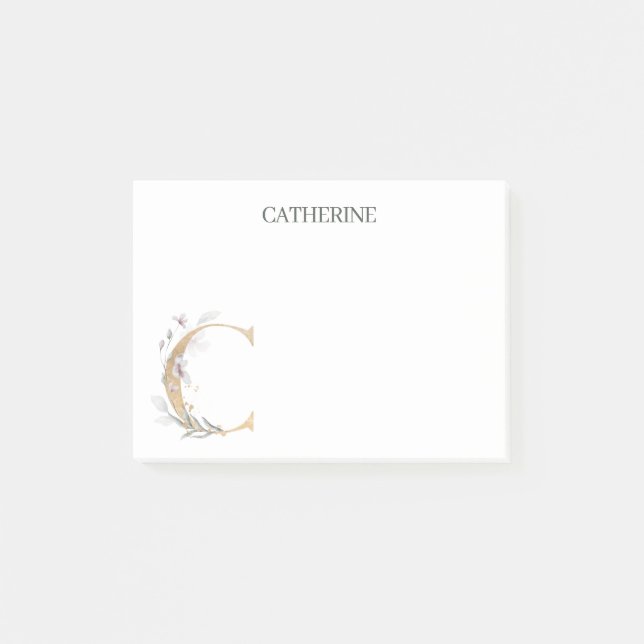 C Monogram Blommigt Personlig Post-it Block (Framsida)