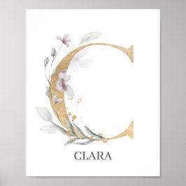 C Monogram Blommigt Personlig Poster